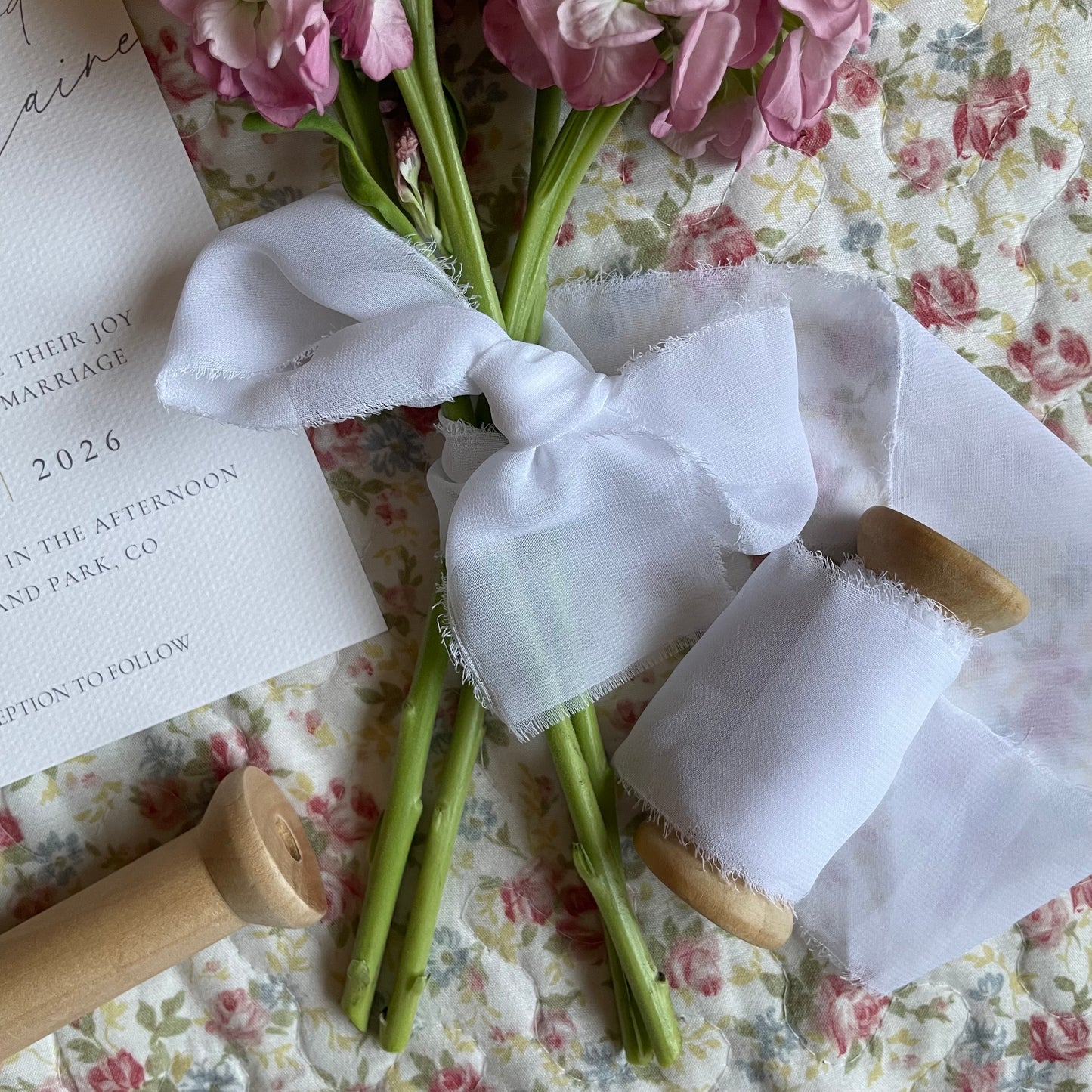 Great Love Ribbon - Chiffon Ribbon Bouquet Ribbon 2" With Raw Edge